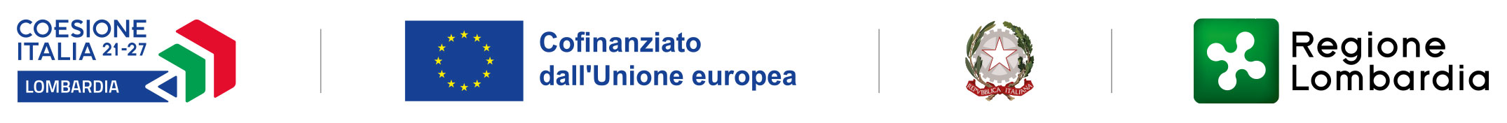 Coesione Italia 21&ndash;27 Lombardia. Cofinanziato dall&rsquo;Unione europea. Repubblica italiana. Regione Lombardia.